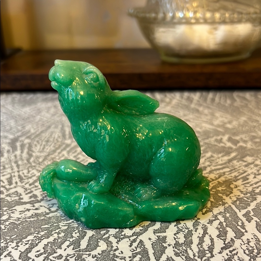 Green Vintage Faux Jade Rabbit Figurine